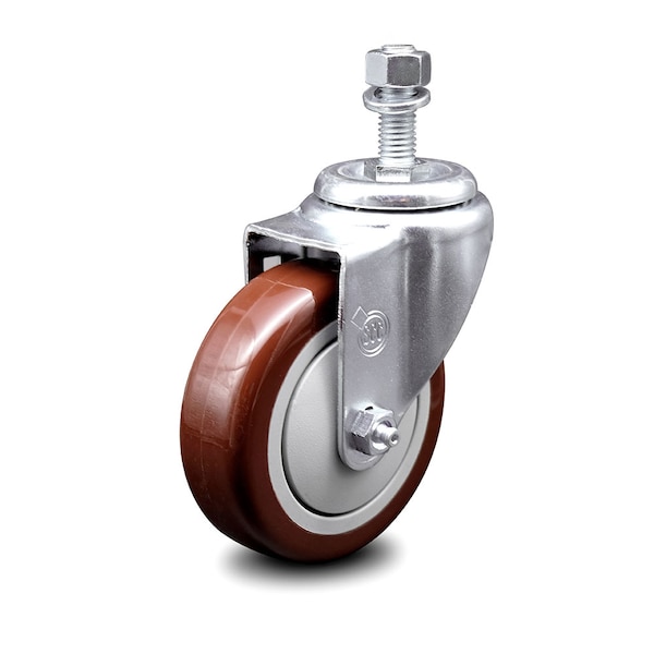 4 Inch Maroon Polyurethane Wheel Swivel 12mm Threaded Stem Caster SCC